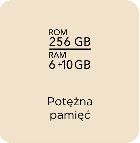 Potężna pamięć 256 GB ROM, 6+10 GB RAM